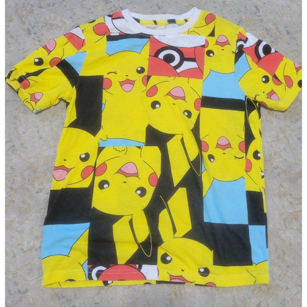 Pokemon Pikachu All Over Print Graphic T-Shirt Yellow Black Blue Red Large